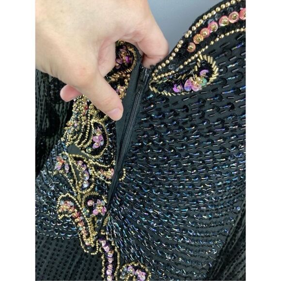 Vintage jacqueline silk fully beaded sequin gown - Picture 8 of 10